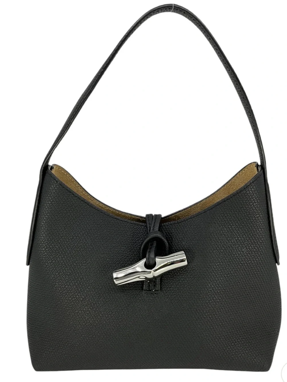 Longchamp Le Roseau Black Grained Cowhide Leather Small Hobo Bag NWOT RARE